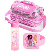 Barbie Girl's Kids Lunch Bag Bottle & Snack Pot (Pink) in Pink