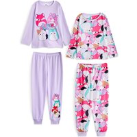 Squishmallows Girl's Kids Multi-Pack of 2 Long Sleeve Long Leg Pyjama Set (Purple) in Purple | Size: 5-6 Years