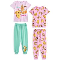 Pokemon Girl's Kids Multi-Pack of 2 Short Sleeve Long Leg Pyjama Set (Pink) in Pink | Size: 11-12 Years