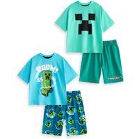 Minecraft Boy's Creeper Multi-Pack of 2 Short Sleeve Short Leg Pyjama Set | Boys Multicoloured | Officially Licensed Merch | Size: 13-14 Years
