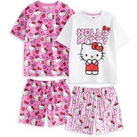 Hello Kitty Girl's Kids Multi-Pack of 2 Short Sleeve Short Leg Pyjama Set (Pink) in Pink | Size: 13-14 Years