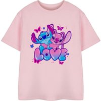 Lilo & Stitch Girl's Kids Short Sleeved T-Shirt (Pink) in Pink | Size: 7-8 Years