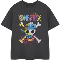 One Piece Boy's Kids Short Sleeved T-Shirt (Charcoal) in Grey | Size: 9-10 Years