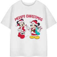 Disney Girl's Candy Cane Merry Christmas Short Sleeved T-Shirt | Girls White | Officially Licensed Merch | Size: 7-8 Years