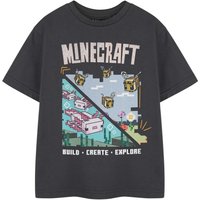 Minecraft Girl's Kids Short Sleeved T-Shirt (Charcoal) in Grey | Size: 7-8 Years