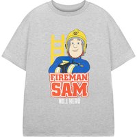 Fireman Sam Boy's Kids Short Sleeved T-Shirt (Grey Marl) in Grey | Size: 2-3 Years