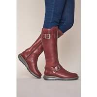 Moshulu Women's 'Stargazer' Long Leather Wedge Boots in Dark Red | Size: 6.5