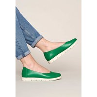 Moshulu Women's 'Jin' Leather Flat Slip On Shoes in Green | Size: 6