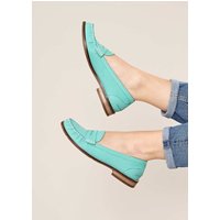 Moshulu Women's 'Petrel Nubuck' Classic Nubuck Penny Loafers in Bright Blue | Size: 4