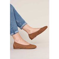Moshulu Women's 'Senara' Punched Pattern Ballerina Pumps in Tan | Size: 6.5