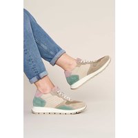 Moshulu Women's 'Teresa' Lace Up Mesh Panel Trainers in Light Sand | Size: 6.5