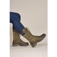 Moshulu Women's 'Helga' Mid Calf Lace Up Boot in Olive | Size: 7