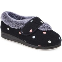 Easyfit Women's Extra-Wide Fit Faux-Fur Flower Slippers in Navy | Size: 6