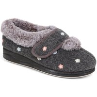 Easyfit Women's Extra-Wide Fit Faux-Fur Flower Slippers in Grey | Size: 4