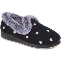 Pavers Women's Floral Faux-Fur Slippers Flat in Navy | Size: 3