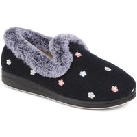 Pavers Women's Floral Faux-Fur Slippers Flat in Navy | Size: 8