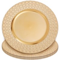 Orsina Set of Four 33cm Dia Gold Charger Plates with Octagon Pattern Rim