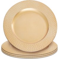 Orsina Set of Four 33cm Dia Gold Charger Plates with Hammered Rims