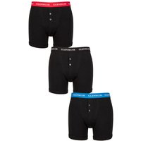 Glenmuir Men's Mens 3 Pack William Button Front Cotton Boxer Shorts in Jet Black | Size: Small