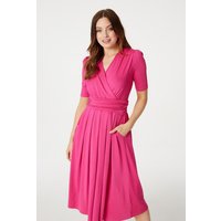 Izabel London Women's Ruched Waist Jersey Wrap Dress in Pink | Size: 16