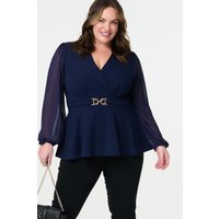 Sheer Sleeve Wrap Front Blouse