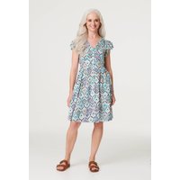 Printed Frill Sleeve Short Dress