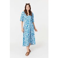 Izabel London Women's Leaf Print 1/2 Sleeve Wrap Dress in Blue | Size: 14