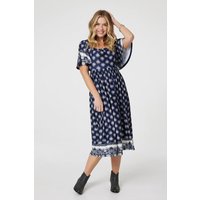 Printed 1 2 Batwing Sleeve Midi Dress