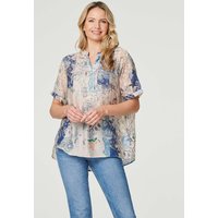 Floral Collarless Short Sleeve Blouse