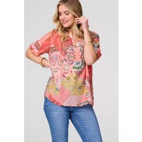 Patchwork Print 1 2 Sleeve Blouse