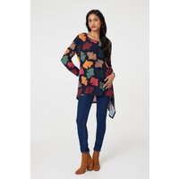 Leaf Print High Low Tunic Top
