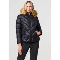 Izabel London Women's Faux Fur Trim Hooded Puffer Jacket in Black | Size: 14