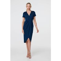 Izabel London Women's Sparkly Ruched Short Sleeve Midi Dress in Blue | Size: 10