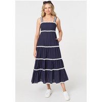 Zig Zag Trim Sleeveless Tiered Midi Dress