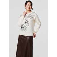 Izabel London Women's Floral Sequin Detail Long Sleeve Jumper in White | Size: Small