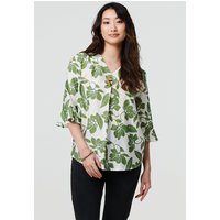 Leaf Print 3 4 Flare Sleeve Blouse