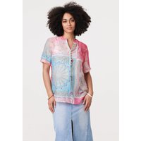 Patchwork Print Short Sleeve Blouse