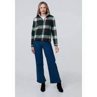 Izabel London Women's Checked Zip Front Boxy Teddy Jacket in Green | Size: 10
