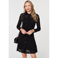 Lace Layer Long Sleeve Mini Shirt Dress