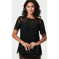 Lace Overlay Short Sleeve Blouse