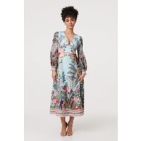 Tropical Print Empire Waist Midi Dress
