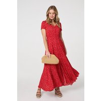 Izabel London Women's Ditsy Floral A-Line Maxi Dress in Red | Size: 14