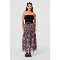 Animal Print Semi Sheer Mesh Midi Skirt