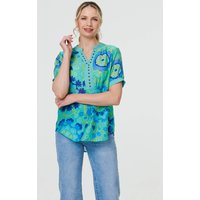 Floral Stud Detail Short Sleeve Blouse