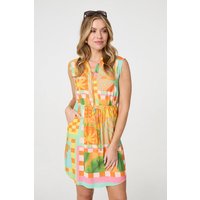 Patchwork Print Sleeveless Short Dress
