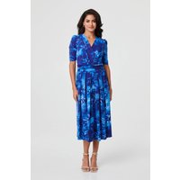Printed 1 2 Sleeve Wrap Midi Dress