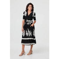 Ikat Print 1 2 Sleeve Wrap Midi Dress