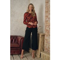 Printed Semi Sheer Long Sleeve Blouse Burnt