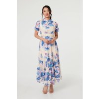 Floral Lace Trim High Neck Maxi Dress
