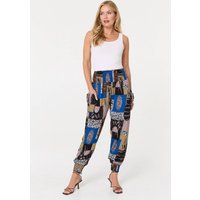 Patchwork Print Pocket Front Harem Pants